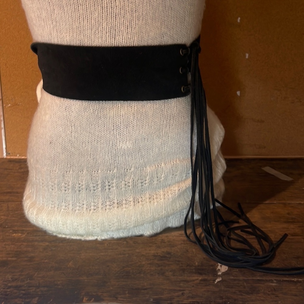 Black Suede Fringe Belt